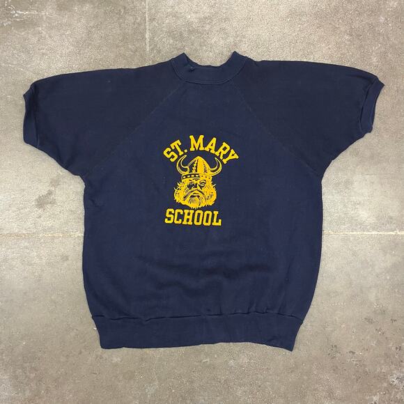 Vintage 60's 70s St Mary School Flock Print Sweat Shirt Large - Picture 1 of 6